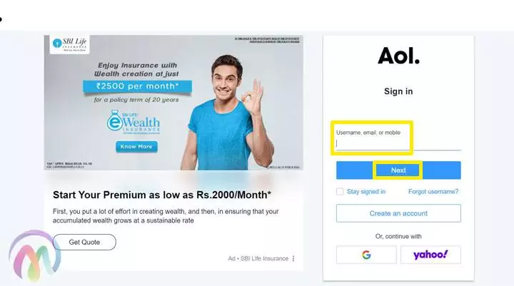 Enter AOL Username or Email ID